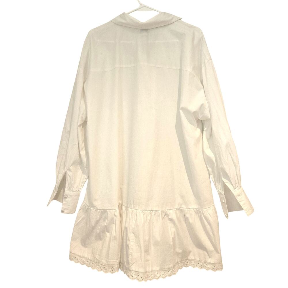 NWT River Island UK White Cotton Ruffle Eyelet Button-Up Mini Dress UK 14 US 10 - Picture 4 of 11